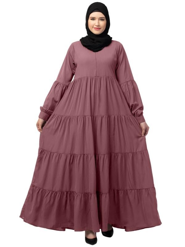 Umbrella Abaya with Elasticated Cuffs Made in Nida Matte Fabric - Simple Umbrella style Burqa( Puce Pink)