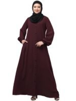 Front Open Abaya With Fashionable Buttons And Cuff Sleeves - Made with Nida Matte Fabric for Women and Girls( Burgundy)