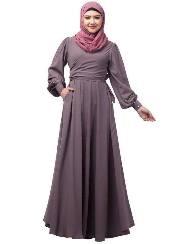 Umbrella Abaya With Asymmetrical Design Tying On Chest And Hidden Zip On Front - Made with Nida Matte Fabric