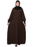 Women's Inner Abaya Dress Made with Nida Matte Fabric with Side Pockets and Cuff Sleeves(Brown)