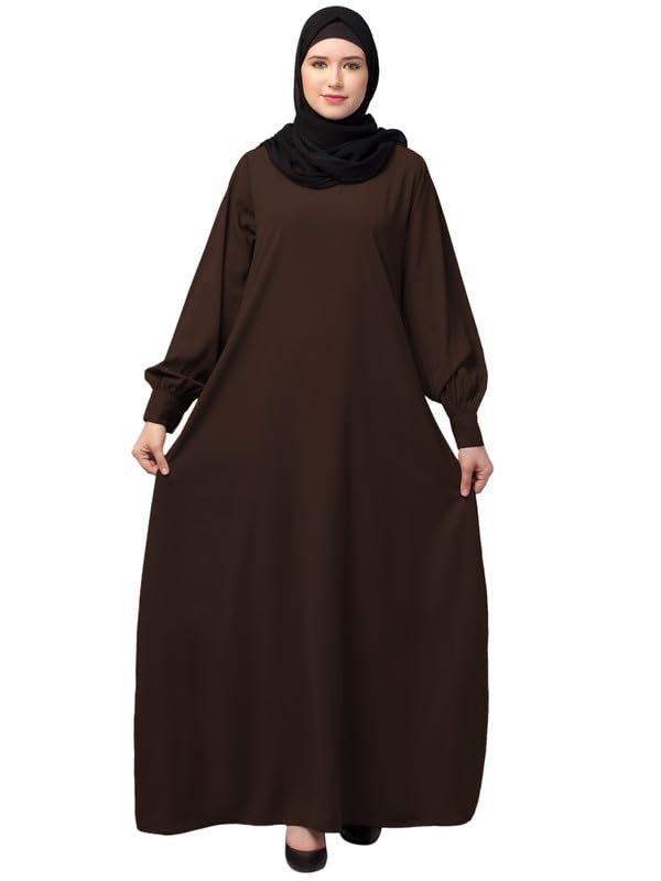 Women's Inner Abaya Dress Made with Nida Matte Fabric with Side Pockets and Cuff Sleeves(Brown)