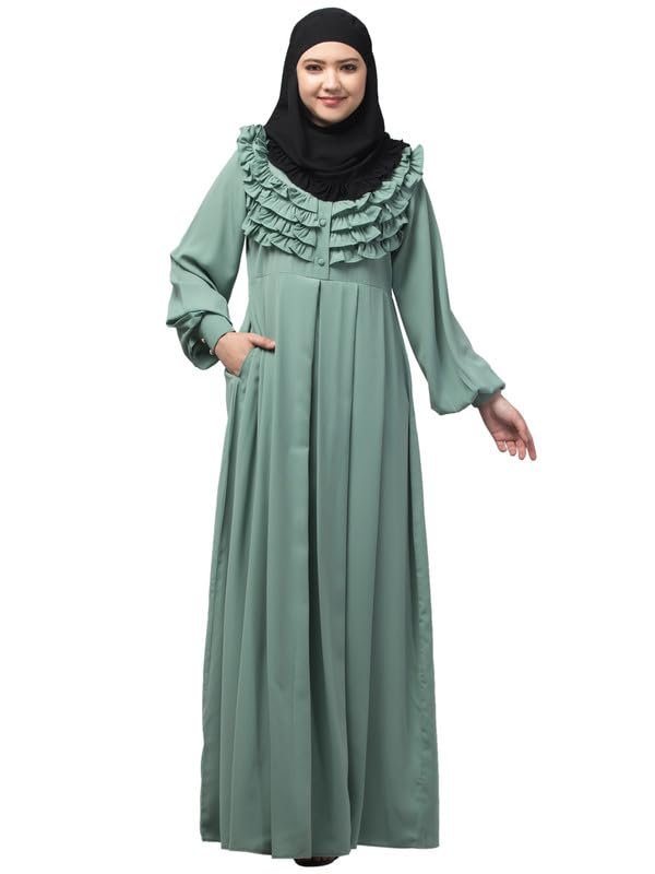 Umbrella Style Maxi Dress With Frill Work On Front And Cuff Sleeves - Made with Nida Matte Fabric