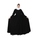 Women’s Full Flared Umbrella Abaya Dress with Frock-Style Appearance, Front Zipper & Full Sleeves(Black)