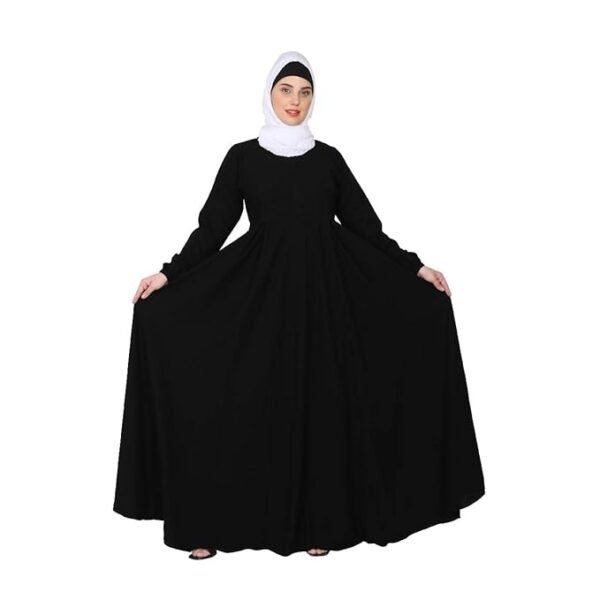 Women’s Full Flared Umbrella Abaya Dress with Frock-Style Appearance, Front Zipper & Full Sleeves(Black)