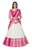 Women's Indian Traditional Kanjivaram Silk Pure Weaving Lehenga Choli Along With Dupatta And Blouse Piece(Pink)
