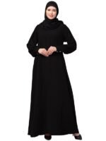Women's Inner Abaya Dress Made with Nida Matte Fabric with Side Pockets and Cuff Sleeves(Black)
