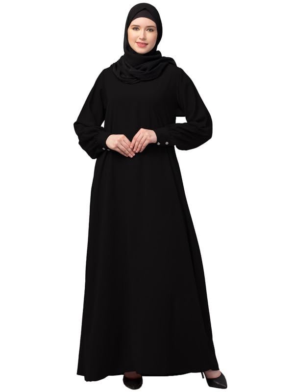 Women's Inner Abaya Dress Made with Nida Matte Fabric with Side Pockets and Cuff Sleeves(Black)