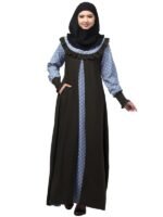 Women's Dual Fabric Maxi Dress With Frill On Front and Elastic Sleeves - Made with Printed Crepe And Nida Matte Fabric for Women and Girls