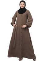 Front Open Abaya With Fashionable Buttons And Cuff Sleeves - Made with Nida Matte Fabric for Women and Girls(Beige)