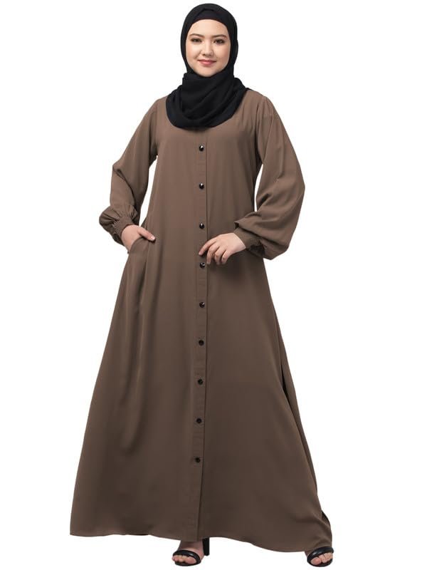 Front Open Abaya With Fashionable Buttons And Cuff Sleeves - Made with Nida Matte Fabric for Women and Girls(Beige)