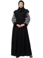 Women's Dual Fabric Maxi Dress With Frill On Shoulders and Elastic Sleeves - Made with Printed Crepe And Nida Matte Fabric