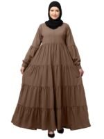 Umbrella Abaya with Elasticated Cuffs Made in Nida Matte Fabric - Simple Umbrella style Burqa(Brown)