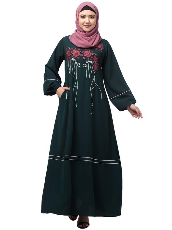 Women A-Line Abaya Dress With Embroidery And Piping Work for Women and Girls