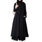 Two Pieces Abaya Dress with Zip On Front made with Nida Matte Fabric - Knee length Burqa for Women and Girls(Black)