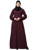 Women's Inner Abaya Dress With Cuff Sleeves And Side Pocket Made in Nida Matte Fabric(Burgundy)