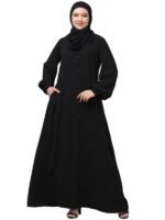 Front Open Abaya With Fashionable Buttons And Cuff Sleeves - Made with Nida Matte Fabric for Women and Girls(Black)