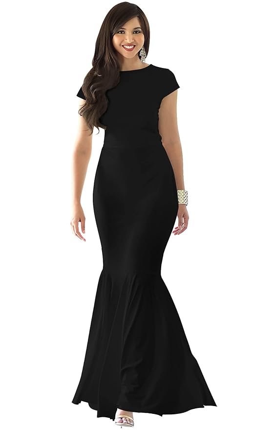 Women Long Cap Sleeve Elegant Formal Sexy Evening Cocktail Maxi Dress