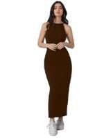 Solid Halter Neck Solid Bodycon Midi Dress for Women(Brown)