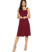 Women's Fit And Flare Midi Dress(Maroon)