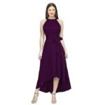 Women's Western High Low Knee Long One Piece Dress(Wine)