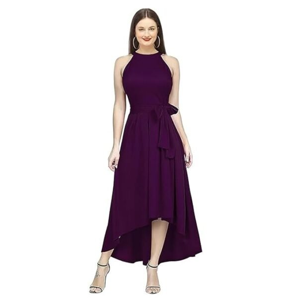 Women's Western High Low Knee Long One Piece Dress(Wine)