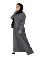 Plain Normal Muslim Women Islamic Dress Abaya Poly Silk Solid Abaya With Hijab(Dark Grey)