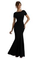 Women's Black Maxi Dress | Boat Neck | Short, Cap Sleeves | Bodycon Fit | Casual | Short Sleeves Dress for Women