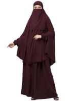 Three Piece Set Of Hijab, Skirt And Full Face Khimar - Made with Nida Matte for Women and Girls(Burgundy)
