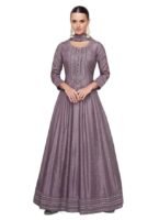 Women's Purple Chiffon Stitched Top with Chiffon Dupatta Full Sleeve Embroidered Anarkali Gown
