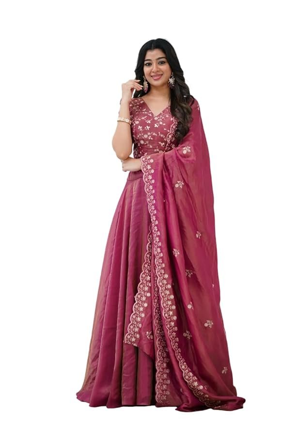 Women Semi Stitched Lehenga Choli(Dark Pink)