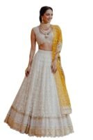 Women's Georgette Embroidery Sequence Work with Dupatta For Women(White)