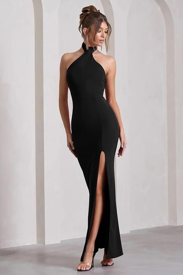 Women's Sleeveless Backless Maxi Dress | Soft Lycra | Bodycon Fit(Black)
