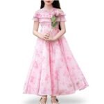 Girls Casual Floral Round Neck Cap Sleeves Fit and Flare Straight Full Length Gown Dress