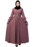 Umbrella Abaya with Adjustable belt and Fashionable buttons Bell Sleeves in Nida Matte Fabric( Puce Pink)
