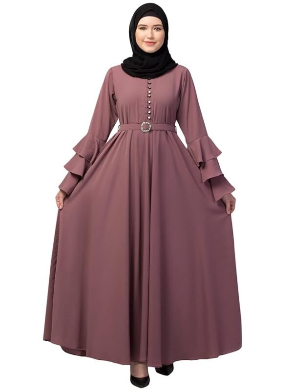 Umbrella Abaya with Adjustable belt and Fashionable buttons Bell Sleeves in Nida Matte Fabric( Puce Pink)