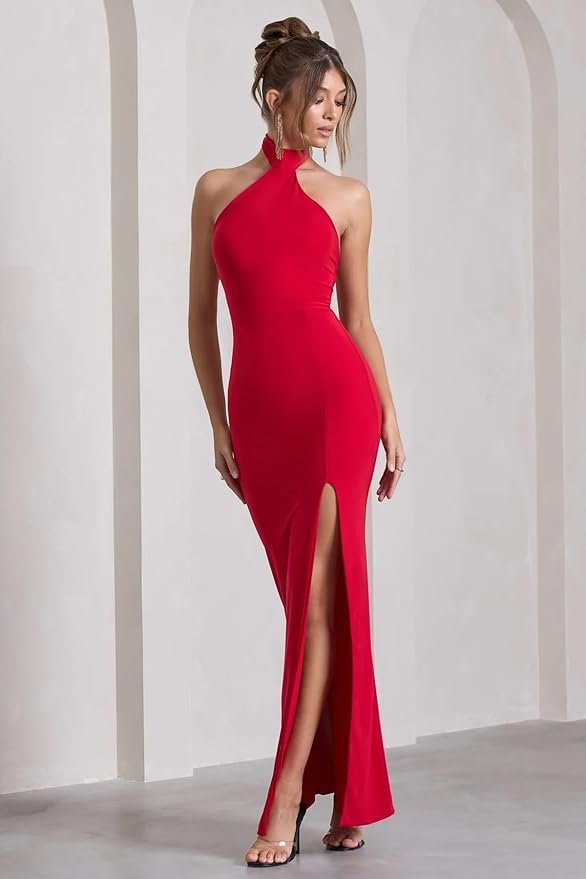 Women's Sleeveless Backless Maxi Dress | Soft Lycra | Bodycon Fit( Red)