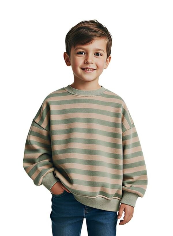 Boys & Girls Striped Oversized Sweatshirt | Age 3-10 Years | Warm & Comfortable Kids Pullover(Taupe Grey)