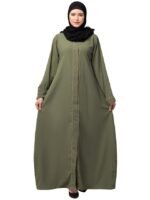 Front Open Abaya with Piping Work Made in Nida Matte fabric with Side Pockets - Front open Burqa for Ladies & Girls(Green)