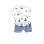 Kid Boy's Hosiery Cotton Blend Printed Cord Set with Mandarin Collar Short Sleeve Shirt and Side Pocket Elastic Waistband Closure Short Pant