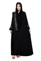 V Neck Multi Color Flower And Handwork Design With Plazo Sleeves Made Up Of Imported Nida Fabric Full Length Designer Abaya