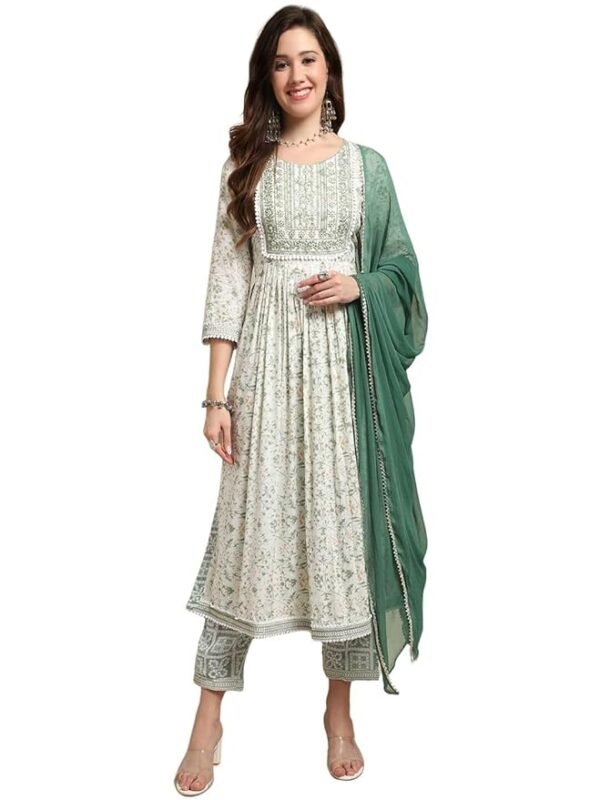 Women's Viscose Rayon  Cut Embroidered Kurta with Pant and Dupatta Set