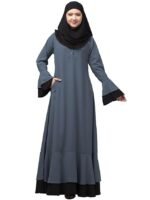 Women's Maxi Dress With Bell Sleeves and Elasticated Sleeves - Made with Nida Matte Fabric(Grey Black)