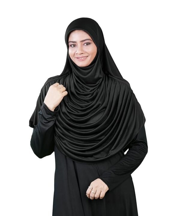 Hijab Stretchable Frilled Hijab Scarf for Muslim Women | Soft Polyester Stylish Hijab for Women (Black)