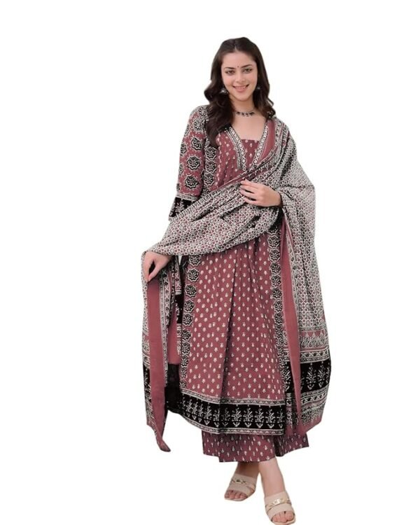 Women's Anarkali Kurta Set with Dupatta Pure Cotton Suits for Women with Dupatta ( Purple)