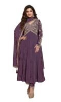 Women's Silk Blend Embroidery Alia Cut Kurta Pant Set with Dupatta(Purple)