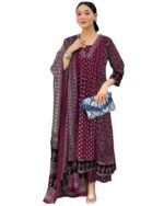 Women's Anarkali Kurta Set with Dupatta Pure Cotton Suits for Women with Dupatta (Wine)
