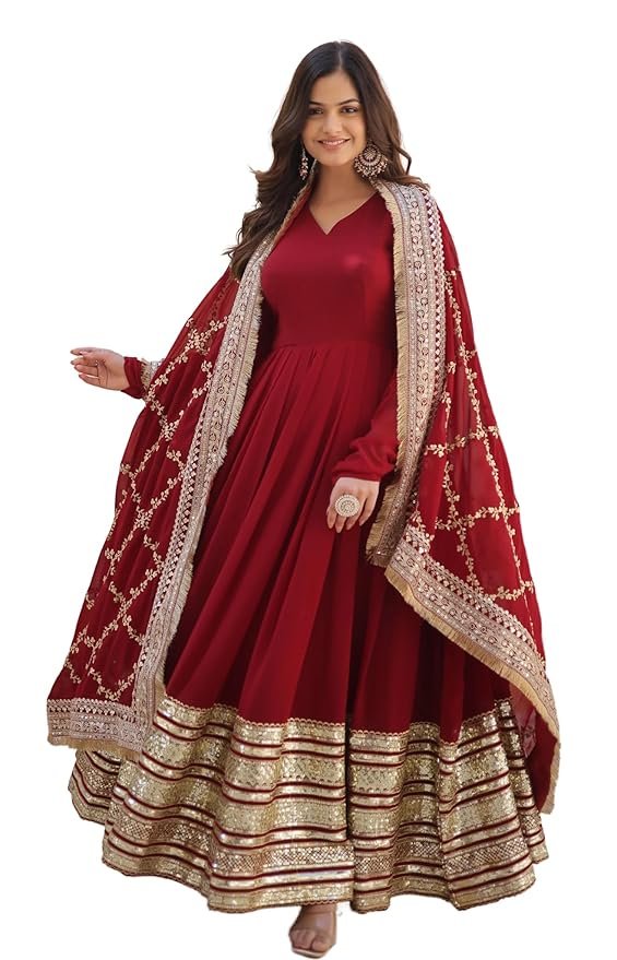 Georgette Solid Anarkali Dress for Women(Maroon)