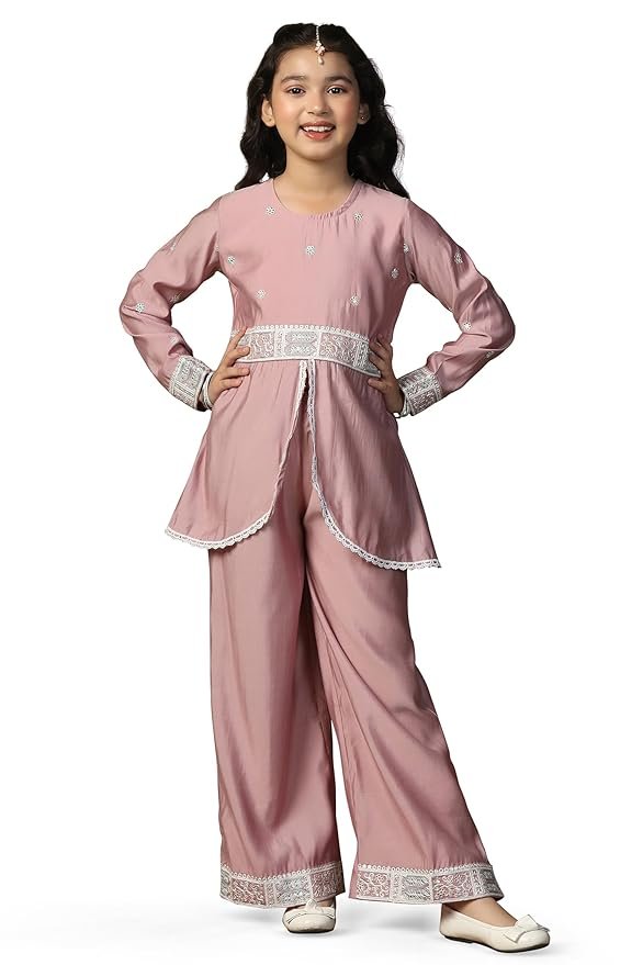 Girl's Chanderi Silk Embroidered Salwar Suit Set| Kids Salwar Suit Set |Ethnic Wear for Kids Girls