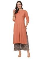 Women's Cotton Solid Readymade Salwar Suit Set( Light Rust)