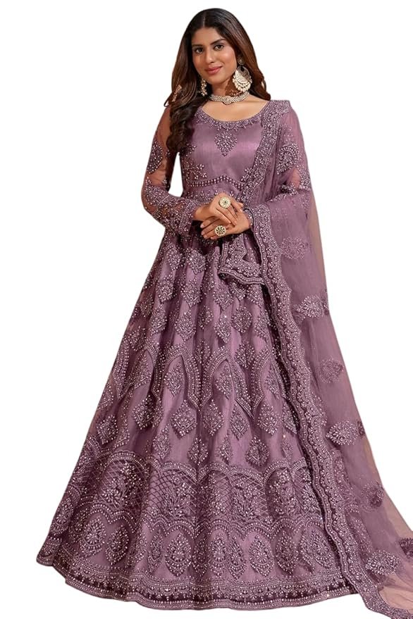 Women's Net Embroidered Semi-Stitched Gown